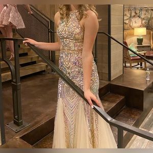 Clairsse Gold Mermaid Prom Dress with Multicolored Sequins Size 4